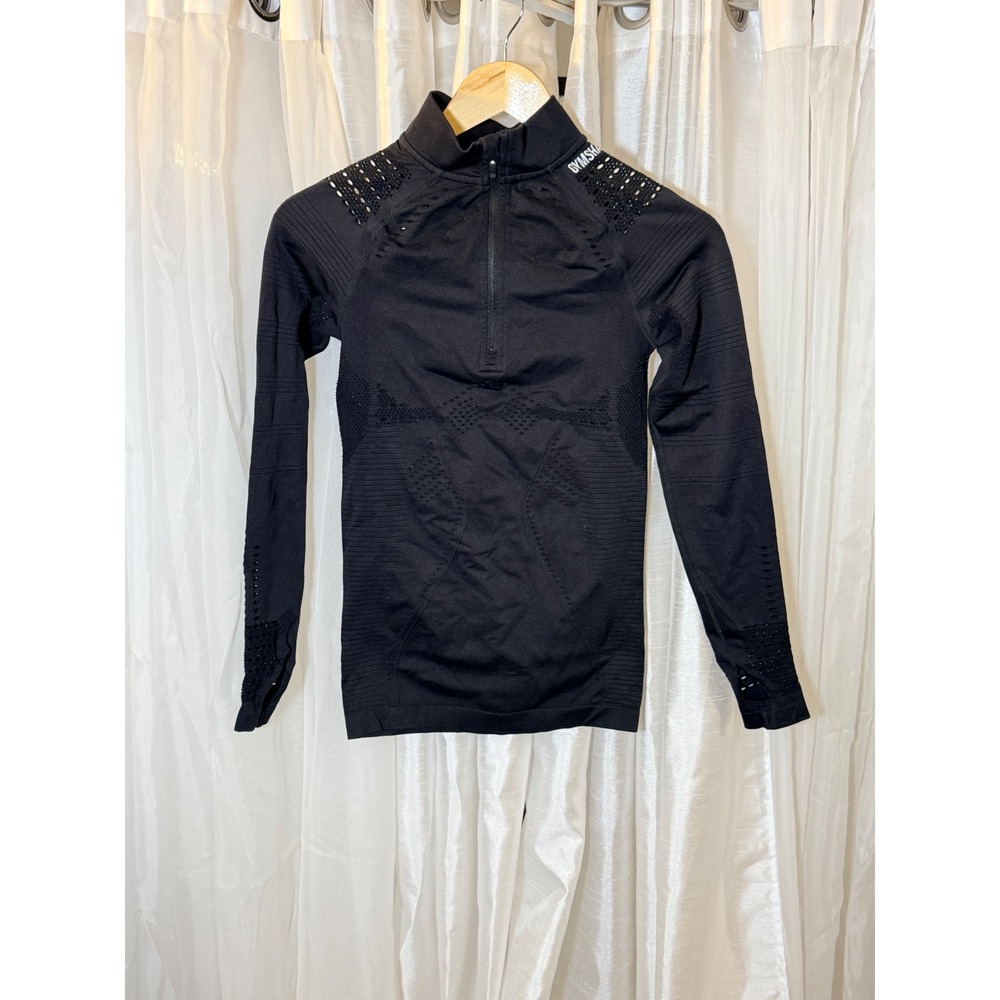 Gymshark Energy+ Seamless Quarter Zip Top Womens XS Black Eyelet Long Sleeve
